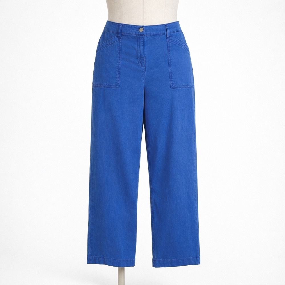 Joie Women's Size 10 Wide Leg Cropped Pants Blue High Rise Utility Pocket Tencel